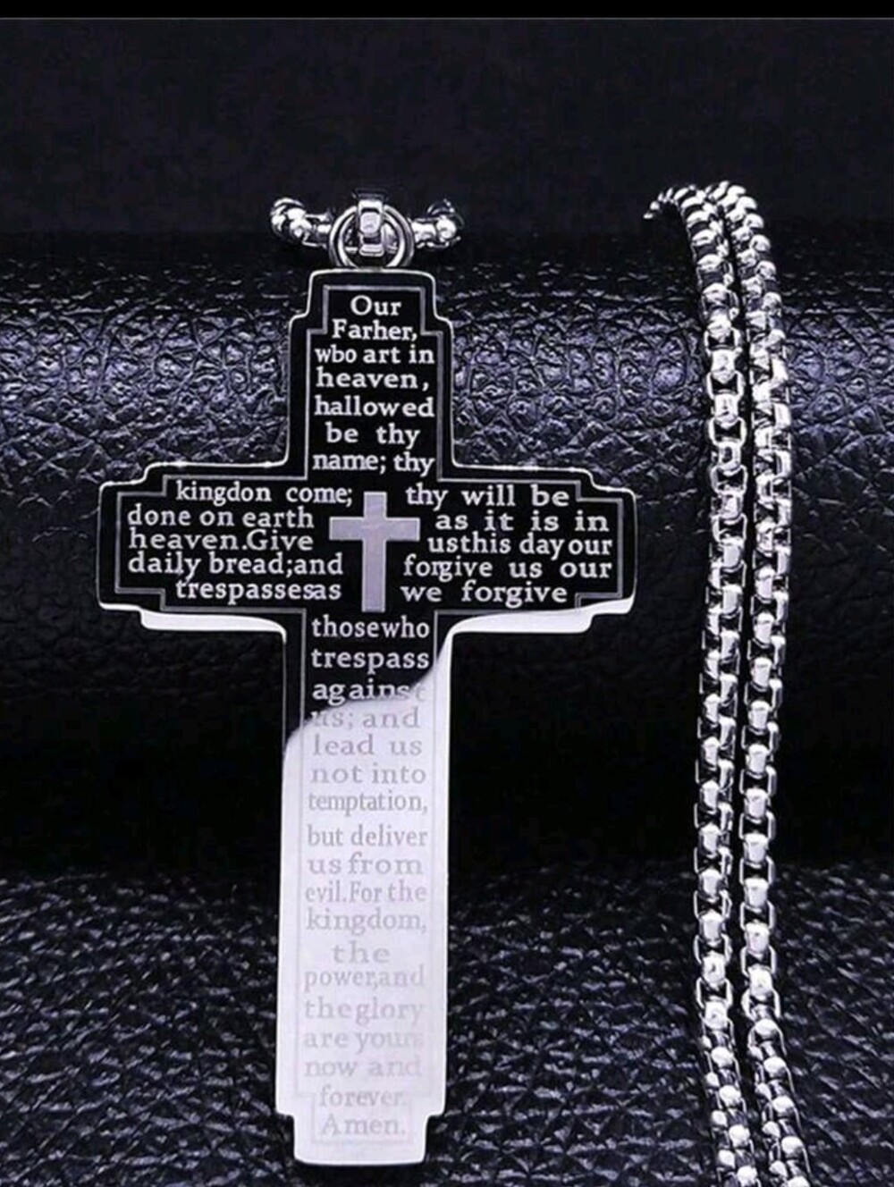 Men's Stainless Steel Cross Pendant Necklace - Black & Silver